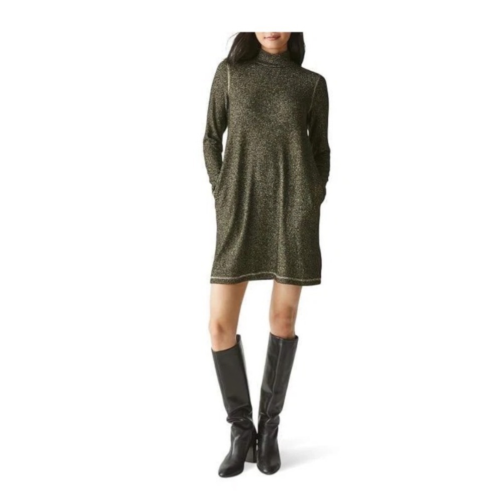 Michael Stars Olivia Dress Women's M Black Gold Sparkle Mock Neck